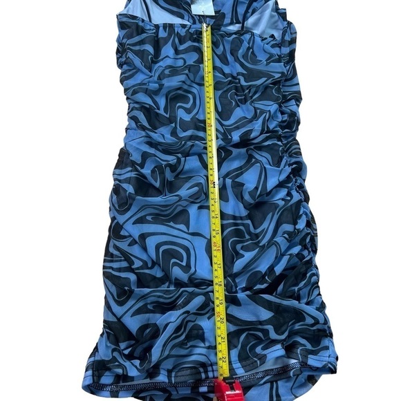 New! Swirl-Print Mesh Ruched Mini Bodycon Dress by Quiz - Picture 5 of 11